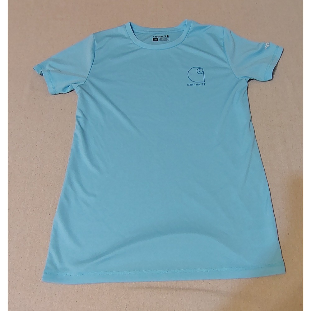 Carhartt Force T-Shirt Light Blue Logo Graphic Short Sleeve Kids Sz L G 14-16 YY